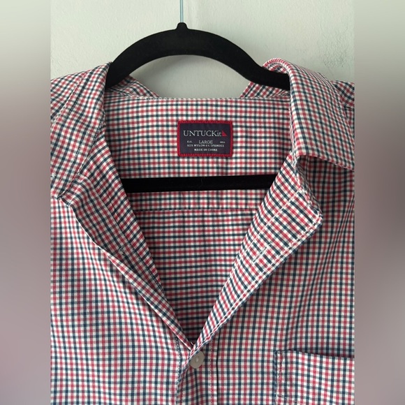 UNTUCKit‎ Men's Red Checkered Long Sleeve Button Down Dress Shirt Size Large - Picture 4 of 8